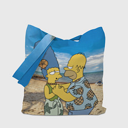 Сумка-шопер Гомер Симпсон танцует с Мардж на пляже, цвет: 3D-принт