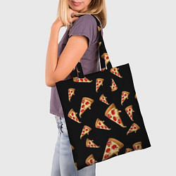 Сумка-шопер Куски пиццы на черном фоне, цвет: 3D-принт — фото 2