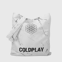 Сумка-шопер Coldplay glitch на светлом фоне: символ, надпись, цвет: 3D-принт