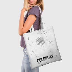 Сумка-шопер Coldplay glitch на светлом фоне: символ, надпись, цвет: 3D-принт — фото 2