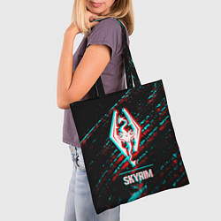 Сумка-шопер Skyrim в стиле glitch и баги графики на темном фон, цвет: 3D-принт — фото 2