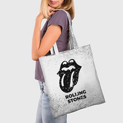 Сумка-шопер Rolling Stones с потертостями на светлом фоне, цвет: 3D-принт — фото 2