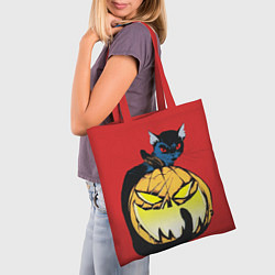 Сумка-шопер Halloween - тыква и кот, цвет: 3D-принт — фото 2