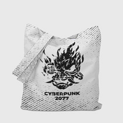 Сумка-шопер Cyberpunk 2077 с потертостями на светлом фоне, цвет: 3D-принт