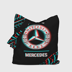 Сумка-шопер Значок Mercedes в стиле glitch на темном фоне, цвет: 3D-принт