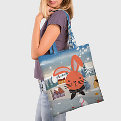 Сумка-шопер Мордочка кролика - новый год, цвет: 3D-принт — фото 2