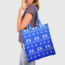 Сумка-шопер Синий орнамент с оленями, цвет: 3D-принт — фото 2