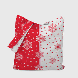 Сумка-шоппер Рождественские снежинки на красно-белом фоне