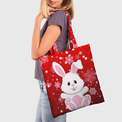Сумка-шопер Весёлый кролик в снежинках, цвет: 3D-принт — фото 2