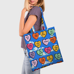 Сумка-шопер Валентинки конфетки сердечки с посланиями, цвет: 3D-принт — фото 2