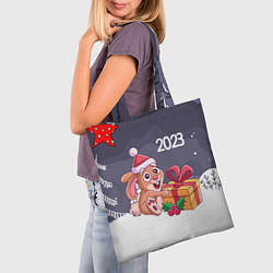 Сумка-шопер Зайка с новогодним подарком, цвет: 3D-принт — фото 2