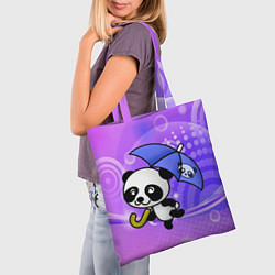 Сумка-шопер Панда с зонтиком бежит в гости, цвет: 3D-принт — фото 2
