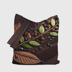 Сумка-шопер Кофейные зерна и листья чая, цвет: 3D-принт