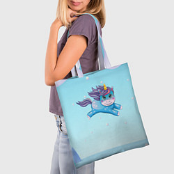 Сумка-шопер Синий единорог в прыжке, цвет: 3D-принт — фото 2