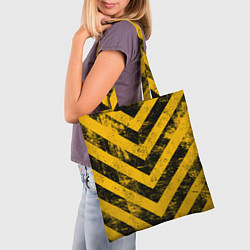 Сумка-шопер WARNING - желто-черные полосы, цвет: 3D-принт — фото 2