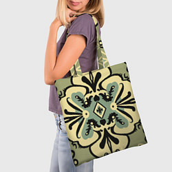 Сумка-шопер Цветок с глазками в узоре на болотном фоне, цвет: 3D-принт — фото 2