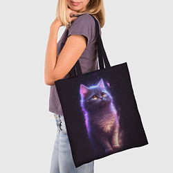 Сумка-шопер Неоновый котик и луна, цвет: 3D-принт — фото 2