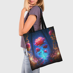 Сумка-шопер Алая роза в ночном лесу, цвет: 3D-принт — фото 2