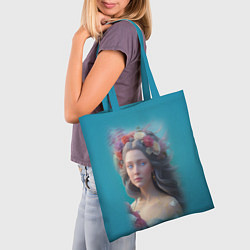 Сумка-шопер Цветочный портрет женщины с голубыми глазами, цвет: 3D-принт — фото 2