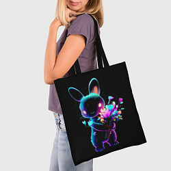 Сумка-шопер Неоновый заяц с цветами, цвет: 3D-принт — фото 2