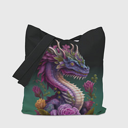 Сумка-шопер Неоновый дракон с цветами, цвет: 3D-принт