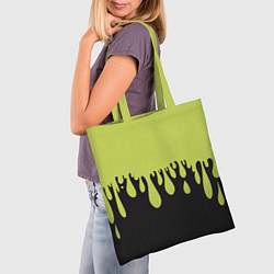 Сумка-шопер Зеленые капли на черном, цвет: 3D-принт — фото 2