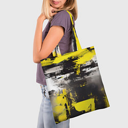 Сумка-шопер Черно-желтая абстракция, нейросеть, цвет: 3D-принт — фото 2