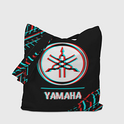 Сумка-шопер Значок Yamaha в стиле glitch на темном фоне, цвет: 3D-принт