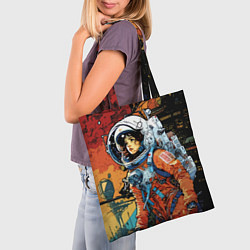 Сумка-шопер Девушка космонавт в фантастическом городе, цвет: 3D-принт — фото 2