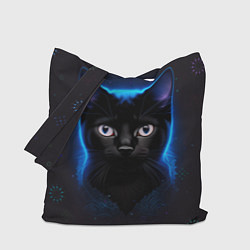 Сумка-шопер Черный кот на фоне созвездий, цвет: 3D-принт