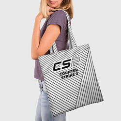 Сумка-шопер Символ Counter Strike 2 на светлом фоне с полосами, цвет: 3D-принт — фото 2