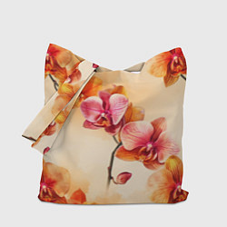 Сумка-шопер Акварельные цветы - персиковый паттерн, цвет: 3D-принт