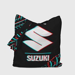 Сумка-шопер Значок Suzuki в стиле glitch на темном фоне, цвет: 3D-принт