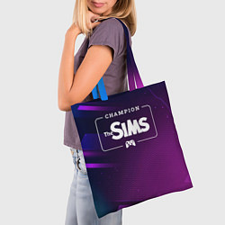 Сумка-шопер The Sims gaming champion: рамка с лого и джойстико, цвет: 3D-принт — фото 2