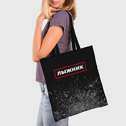 Сумка-шопер Лыжник - в рамке красного цвета, цвет: 3D-принт — фото 2