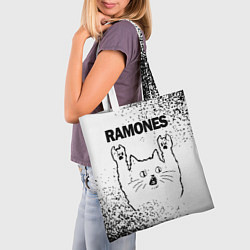 Сумка-шопер Ramones рок кот на светлом фоне, цвет: 3D-принт — фото 2