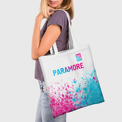 Сумка-шопер Paramore neon gradient style: символ сверху, цвет: 3D-принт — фото 2