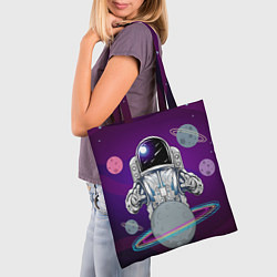 Сумка-шопер Космонавт с планетами и звездами, цвет: 3D-принт — фото 2