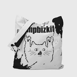 Сумка-шопер Limp Bizkit рок кот на светлом фоне, цвет: 3D-принт