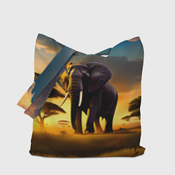 Сумка-шопер Слон и рассвет в саванне, цвет: 3D-принт
