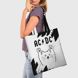 Сумка-шопер AC DC рок кот на светлом фоне, цвет: 3D-принт — фото 2