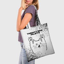 Сумка-шопер Twenty One Pilots рок кот на светлом фоне, цвет: 3D-принт — фото 2