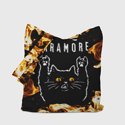 Сумка-шопер Paramore рок кот и огонь, цвет: 3D-принт