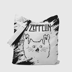 Сумка-шопер Led Zeppelin рок кот на светлом фоне, цвет: 3D-принт