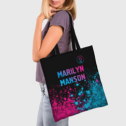 Сумка-шопер Marilyn Manson - neon gradient: символ сверху, цвет: 3D-принт — фото 2