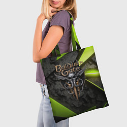 Сумка-шопер Baldurs Gate 3 logo green abstract, цвет: 3D-принт — фото 2