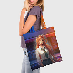 Сумка-шопер Студентка девушка лиса, цвет: 3D-принт — фото 2
