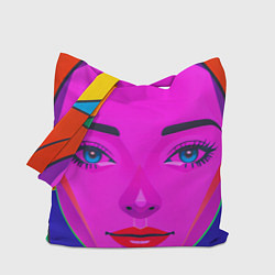 Сумка-шопер Девушка с голубыми глазами и фиолетовым лицом, цвет: 3D-принт