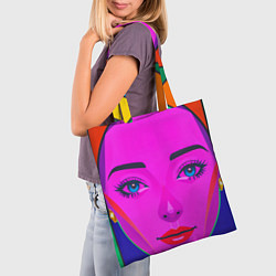 Сумка-шопер Девушка с голубыми глазами и фиолетовым лицом, цвет: 3D-принт — фото 2