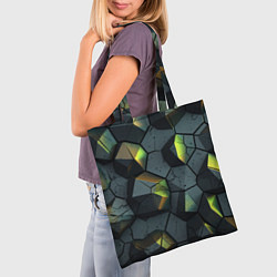 Сумка-шопер Черная текстура с зелеными камнями, цвет: 3D-принт — фото 2